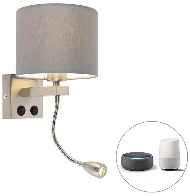 Inteligentná nástenná lampa oceľ s sivým tienidlom vrátane Wifi A60 - Brescia