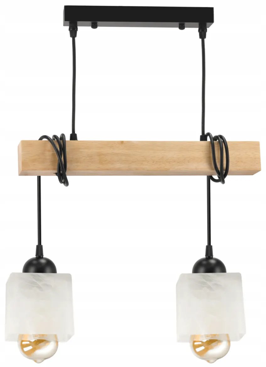 BERGE LED závesné stropné svietidlo, drevený trám, 2xE27, Luster Milk Cube
