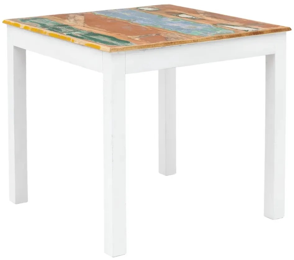 furniture-nabytek.cz - Masívny jedálenský stôl Perth z recyklovaného dreva, lakovaný, biely s farebnými prvkami – 80×80 cm