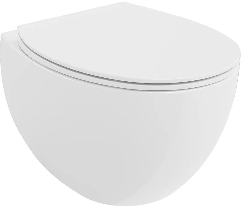 Mexen Egg, závesná WC misa Rimless s duroplastovým sedátkom s pomalým zatváraním, biela lesklá, 30245000
