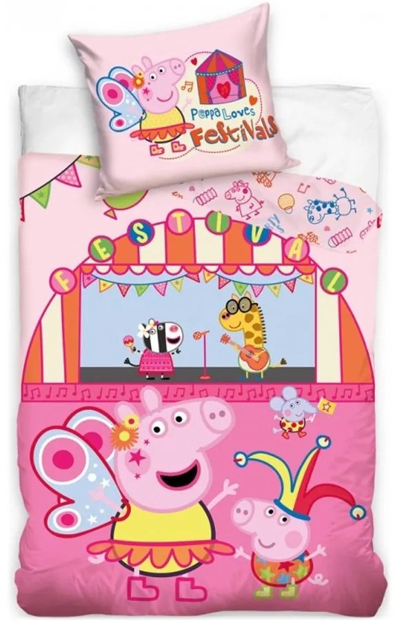 Detské posteľné obliečky Prasiatko Peppa - motív Festival - 100% bavlna - 70 x 90 cm + 140 x 200 cm