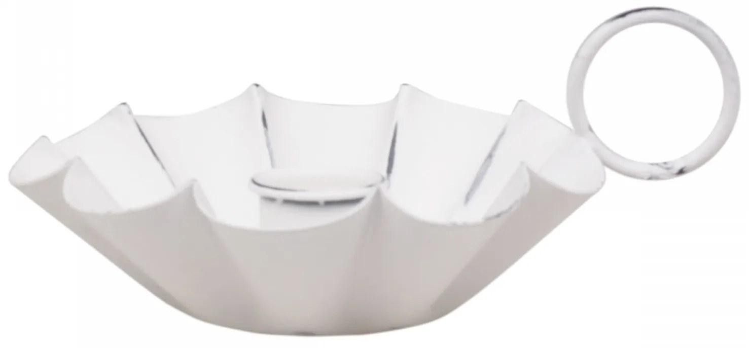 Biely antik svietnik na úzku sviečku Flower - Ø 10*4cm