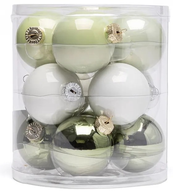 Sada vianočných ozdôb ZELENKAVÁ 12 ks, pr. 6 cm