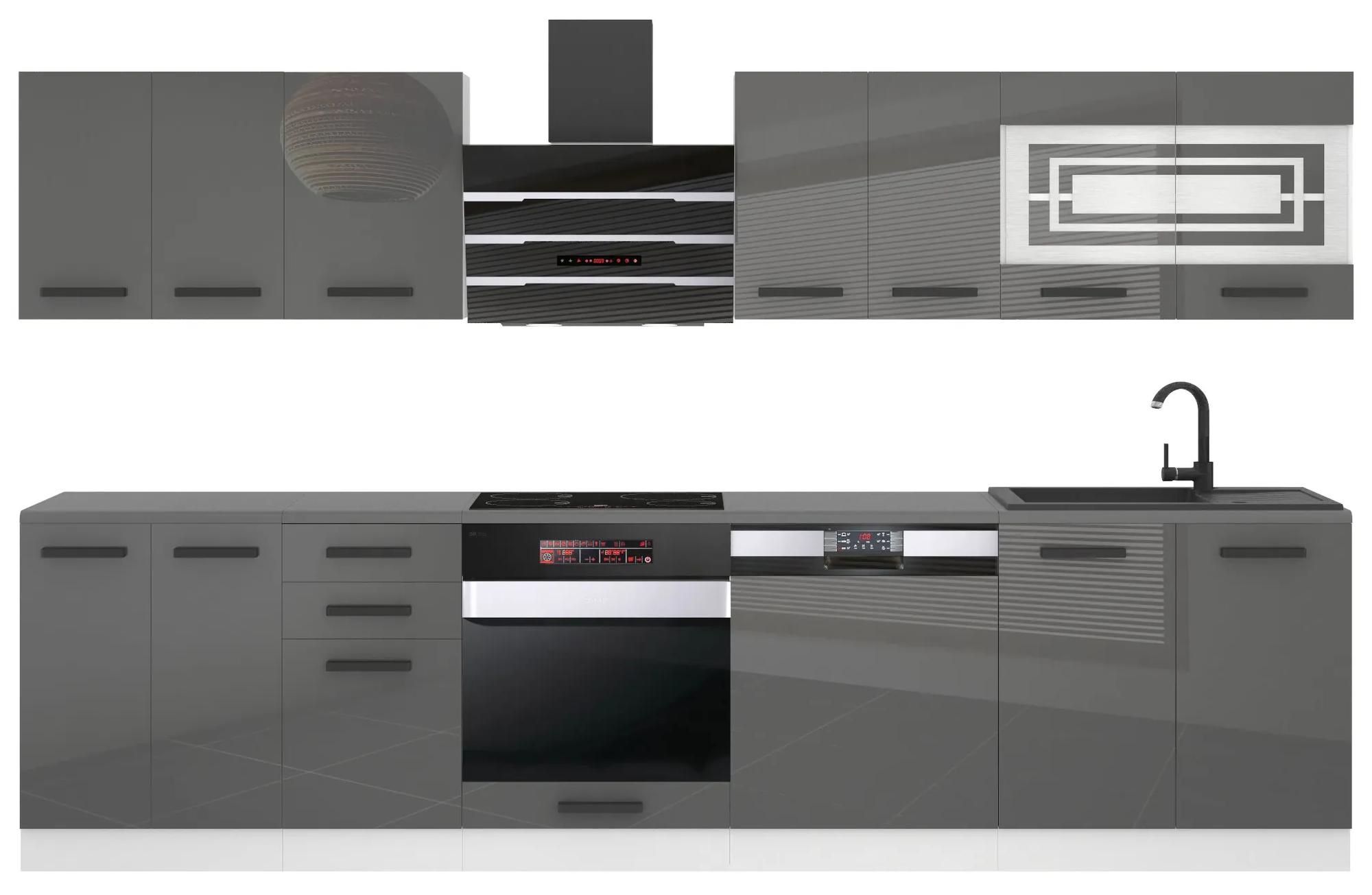 Kuchynská linka Belini Premium Full Version 300 cm šedý lesk s pracovnou doskou LUCY