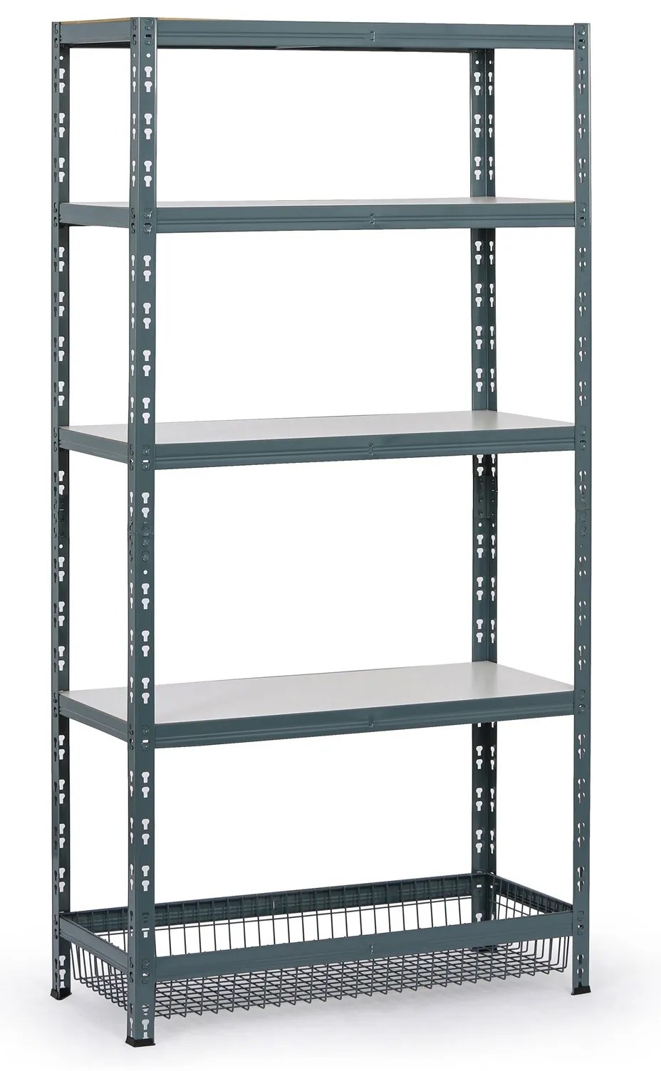 Policový regál s košmi, 1790 x 900 x 400 mm, nosnosť 175 kg, 4 police + 1 kôš