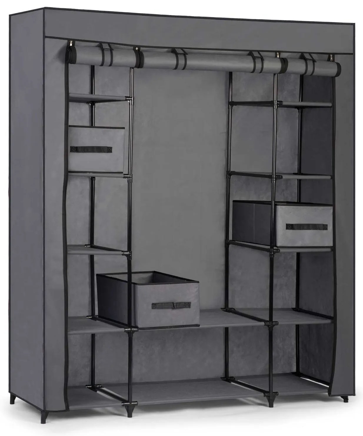 Textilná šatníková skriňa Massido MS-800 + šuflíky - grafitová