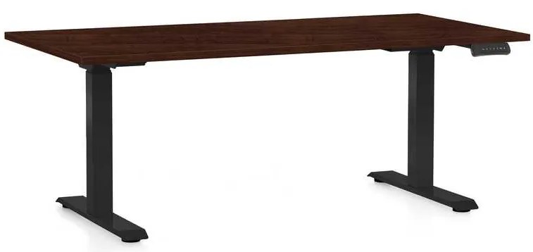 Výškovo nastaviteľný stôl OfficeTech D, 160 x 80 cm, čierna podnož, wenge