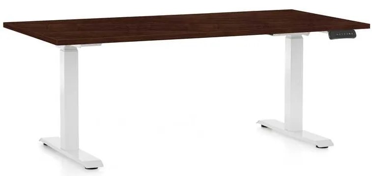 Výškovo nastaviteľný stôl OfficeTech D, 160 x 80 cm, biela podnož, wenge
