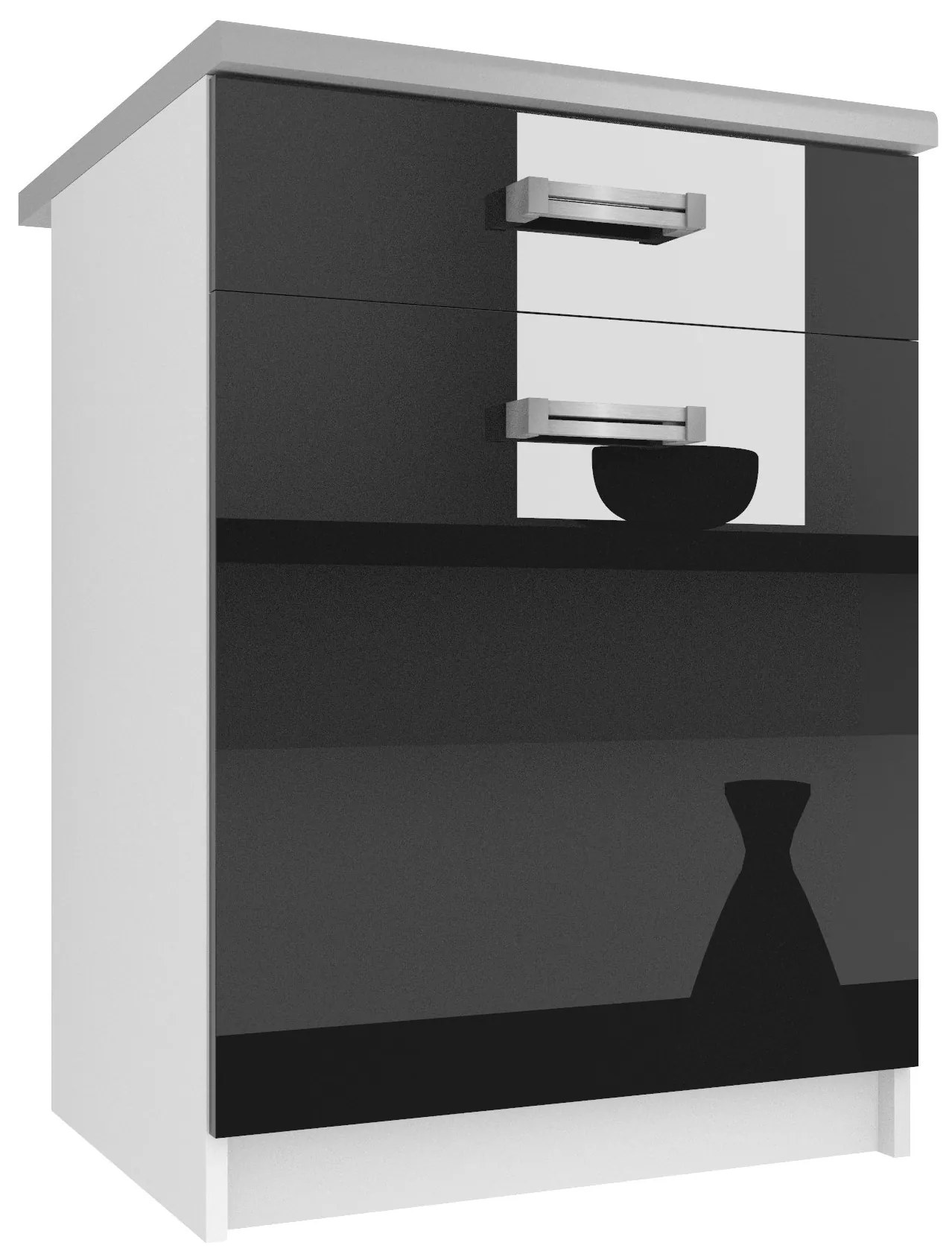 Kuchynská skrinka Belini spodná so zásuvkami 60 cm čierny lesk s pracovnou doskou INF SDSZ1-60/0/WT/B/0/D