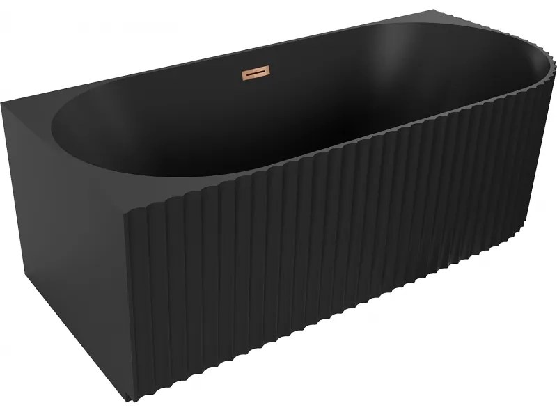 Mexen Gia, voľne stojaca rohová vaňa, drážkovaná, ľavá, 170 x 80 cm, čierna matná, ružové zlato, 52701708071L-60