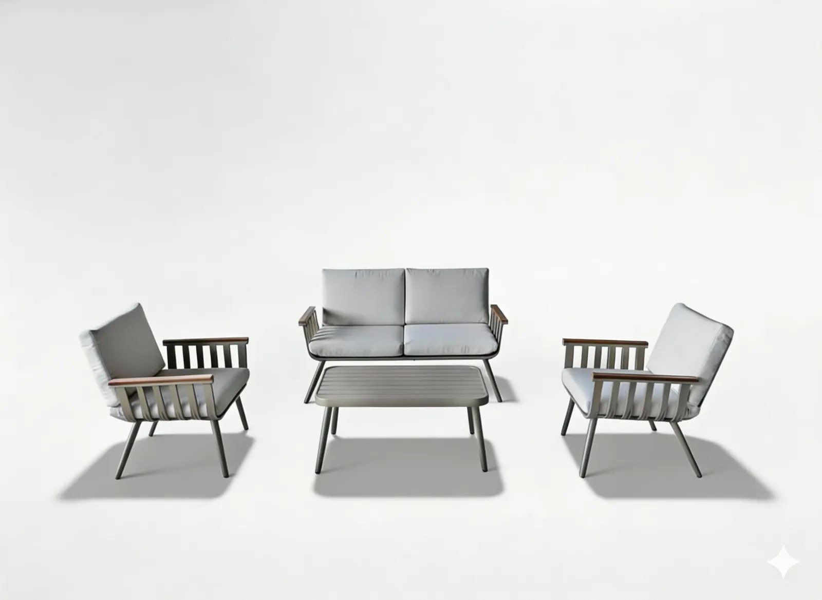 Garden Line SÚPRAVA HLINÍKOVÉHO NÁBYTKU (SOFA + 2 KRESLÁ + STÔL) BEŽOVÁ + BEŽOVÉ VANKÚŠE *9408