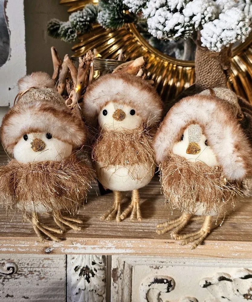 3ks bielo-hnedá závesná ozdoba vtáčik - 15*10*16 cm