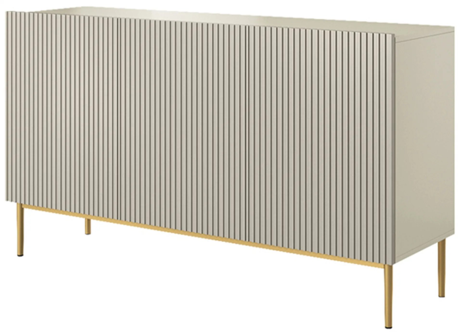 Komoda Nicole 150 cm trojdverová s ryhovanými dvierkami - kašmír / zlaté nožičky