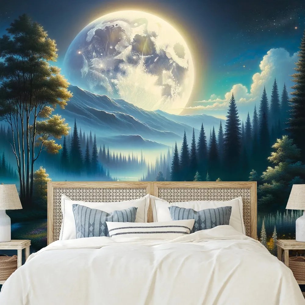Samolepiaca tapeta čarovná nočná krajina s mesiacom