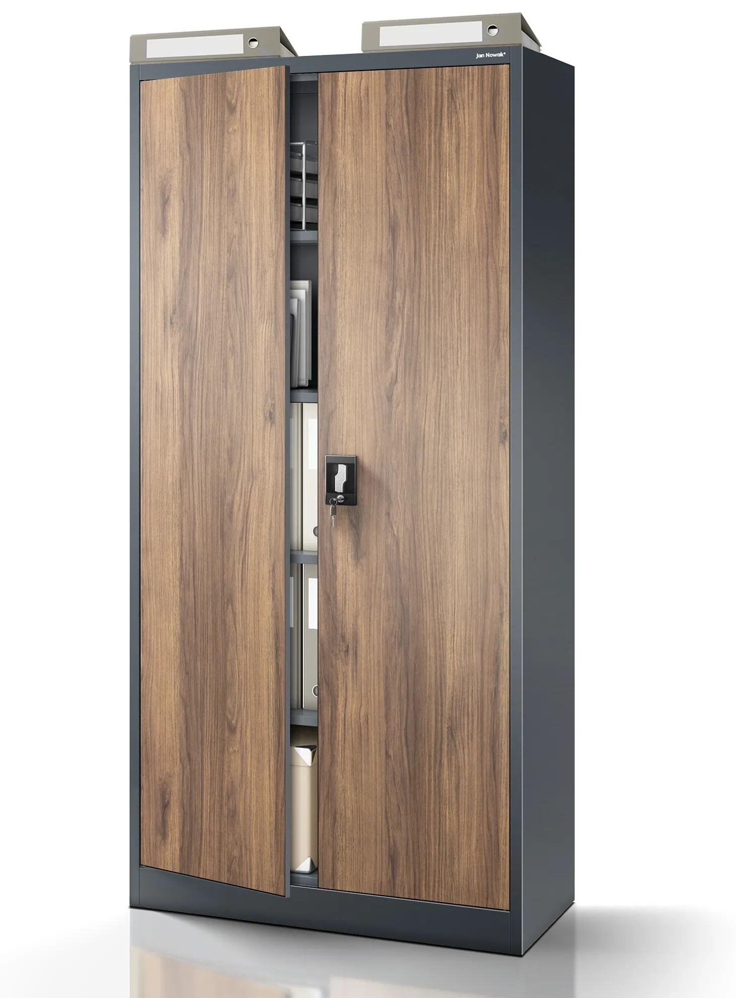 Kovová spisová skriňa JAN H, 900 x 1950 x 400 mm, Eco Design: antracitová/ orech