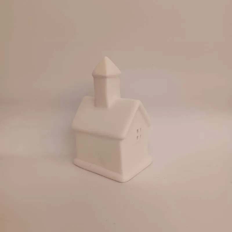 DECOLED Keramický kostol, 7,5 x 6 x 12 cm, teplá biela