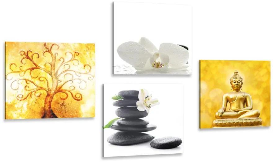 Set obrazov Feng Shui v bielo-žltom prevedení
