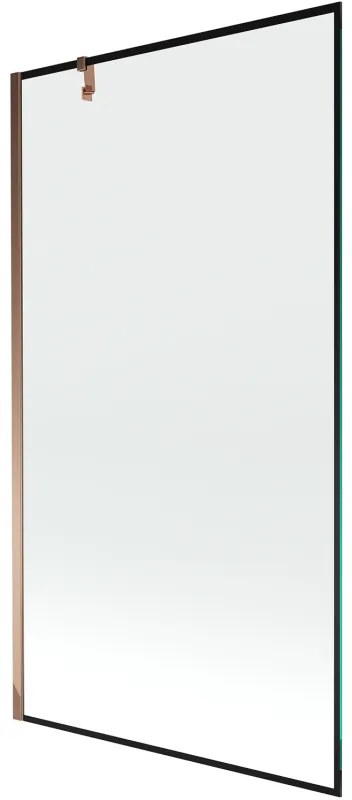 Mexen Next, vaňová zástena 1-krídlová 100 x 150 cm, fixné krídlo, 6 mm číre sklo s čiernym vzorom, ružové zlato profil, 895-100-000-00-70-60