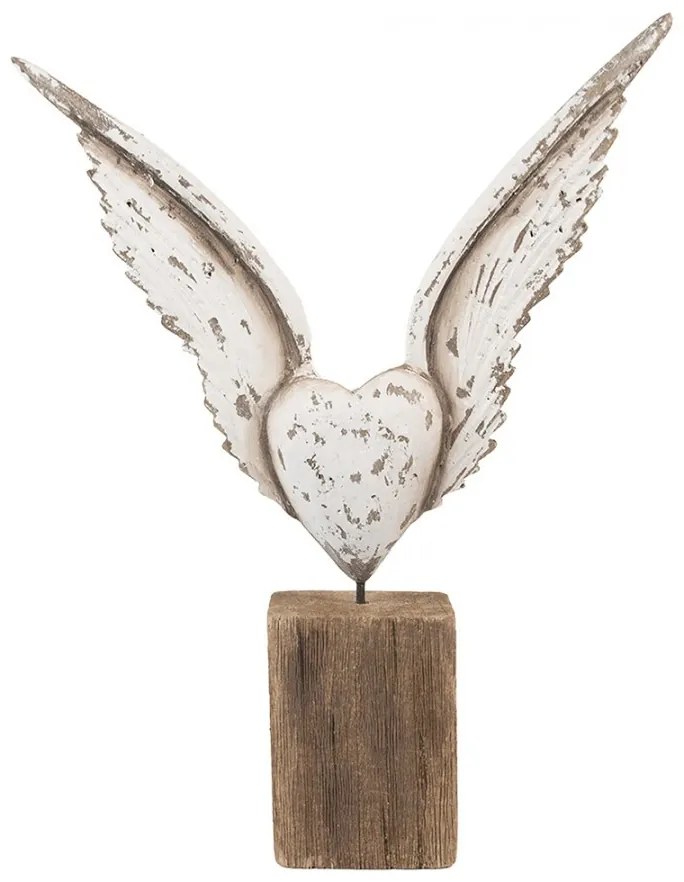 Biela antik anjelské krídla so srdcom na podstavci Angel Rustic - 26*5*33 cm