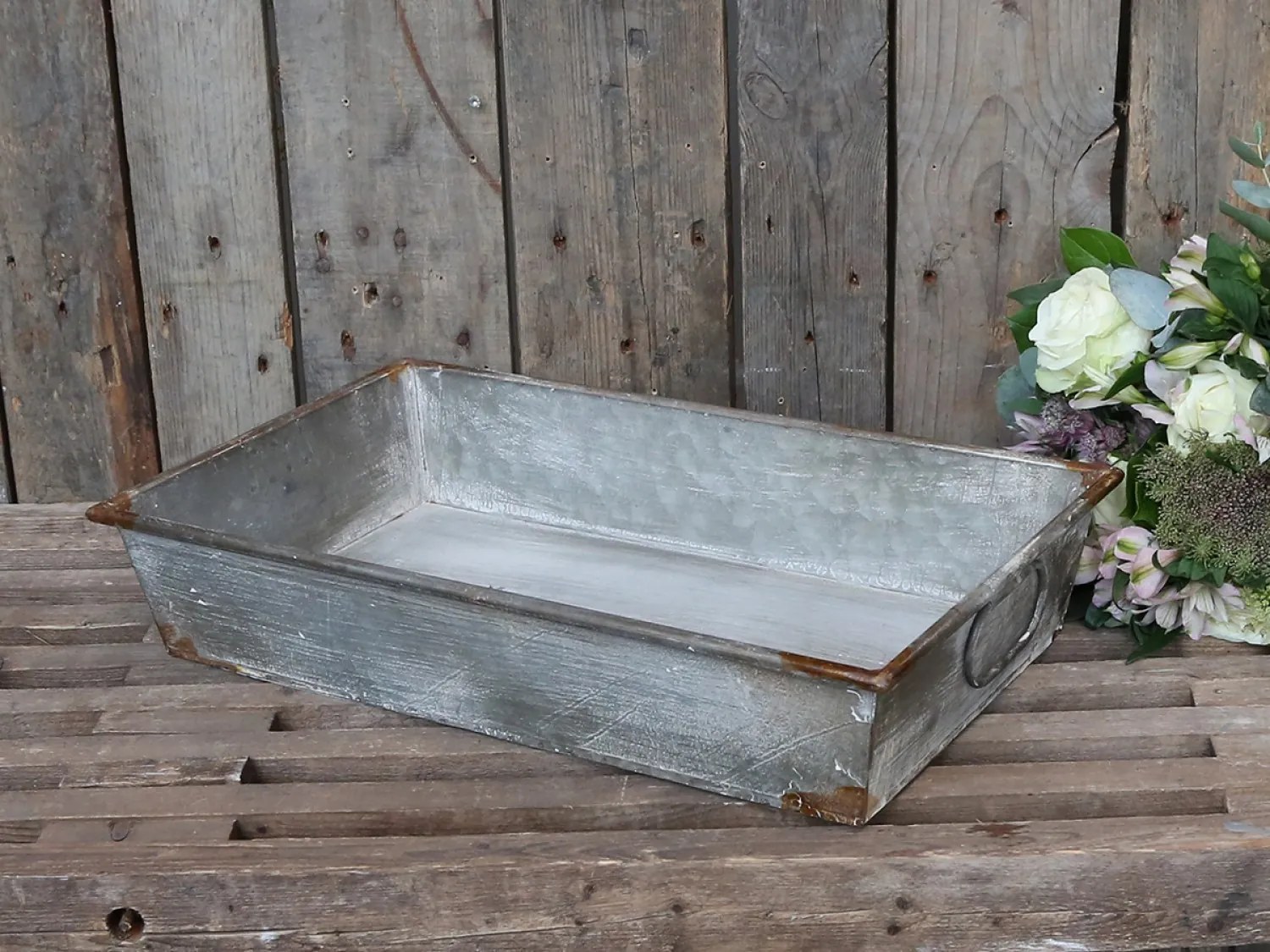 Plechový zinkový podnos s uchami Willy - 50*30*10 cm