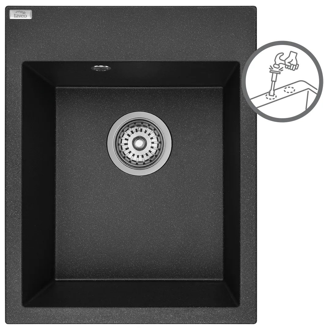 Laveo Monchichi, 1-komorový granitový drez 390x500x205 mm, čierna, LAV-SBO_710Y