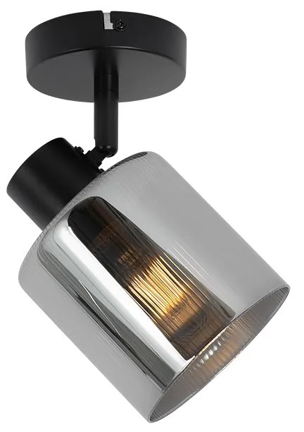 Art Deco stropné bodové svetlo čierne s dymovým sklom nastaviteľné - Laura