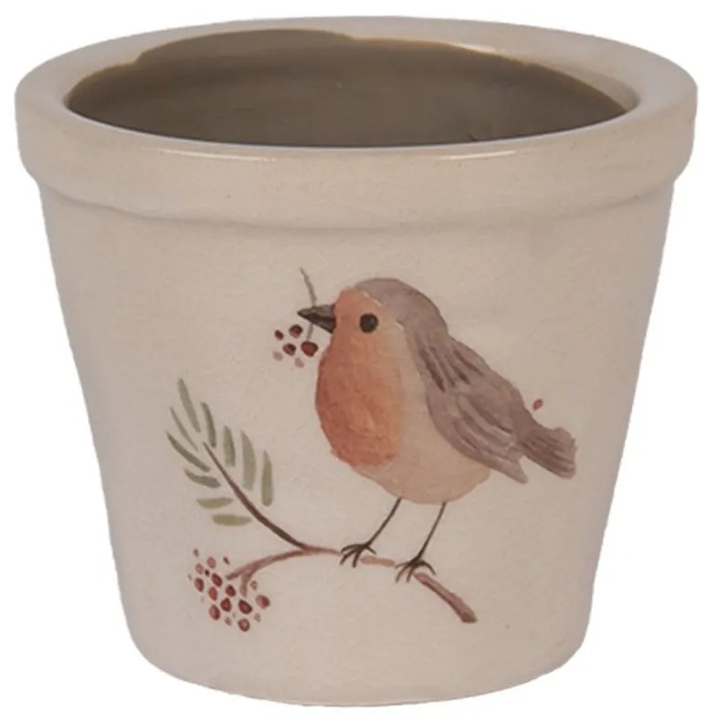 Keramický kvetináč s vtáčikom Vintage Green Pine XS - Ø 8*7 cm