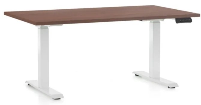Výškovo nastaviteľný stôl OfficeTech D, 120 x 80 cm, biela podnož, orech