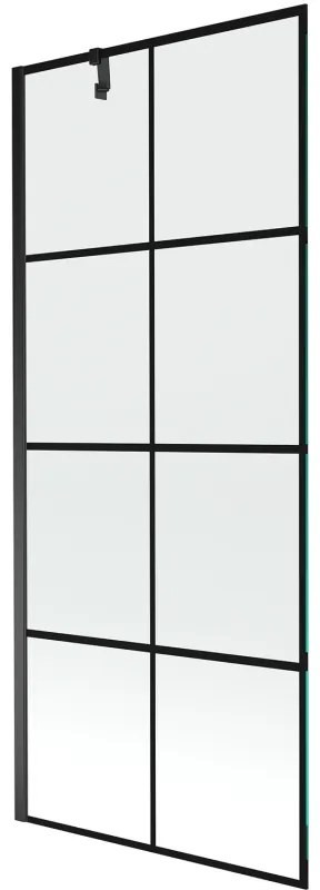 Mexen Next, vaňová zástena 1-krídlová 80 x 150 cm, fixné krídlo, 6 mm číre sklo s čiernym vzorom, čierny profil, 895-080-000-00-77-70