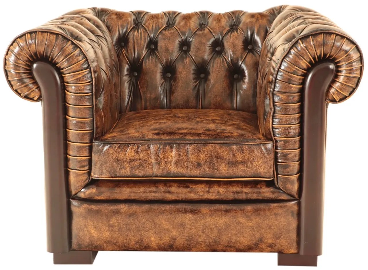 furniture-nabytek.cz - Pohovka jednomístná Chesterfield Tiffy z pravé hovězí kůže Whisky