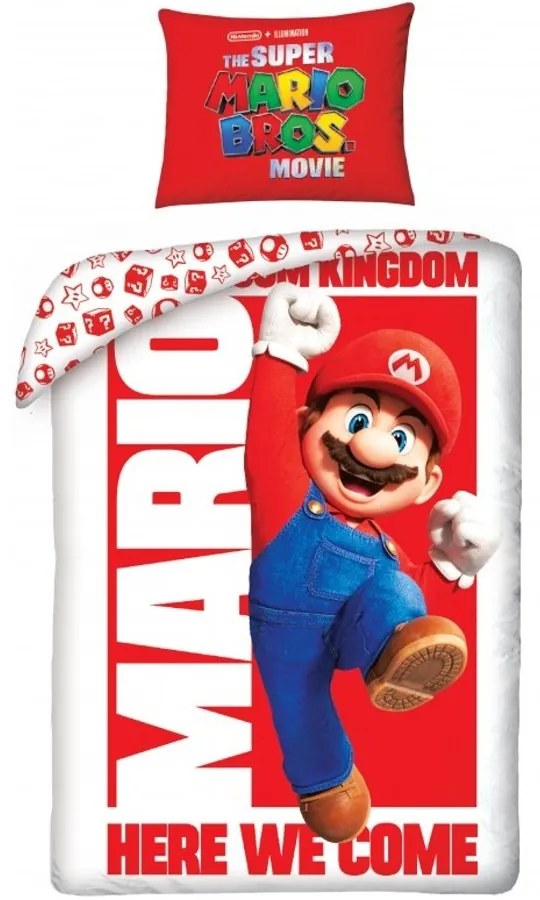 Posteľné obliečky Super Mario - motív Mushroom Kingdom, here we come! - 100% bavlna - 70 x 90 cm + 140 x 200 cm