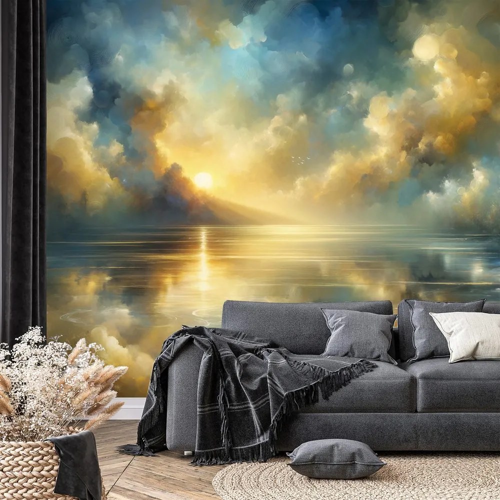 Tapeta zlaté slnko nad modrou hladinou