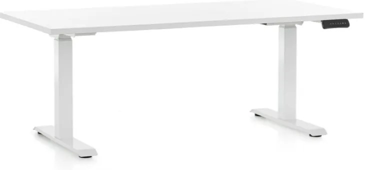Výškovo nastaviteľný stôl OfficeTech D, 160 x 80 cm, biela podnož, biela
