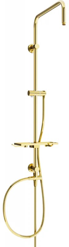Mexen T, sprchový stĺp, sprchová hadica 150cm, polička, prepínač sprchy, zlatá lesklá, 7939399-50