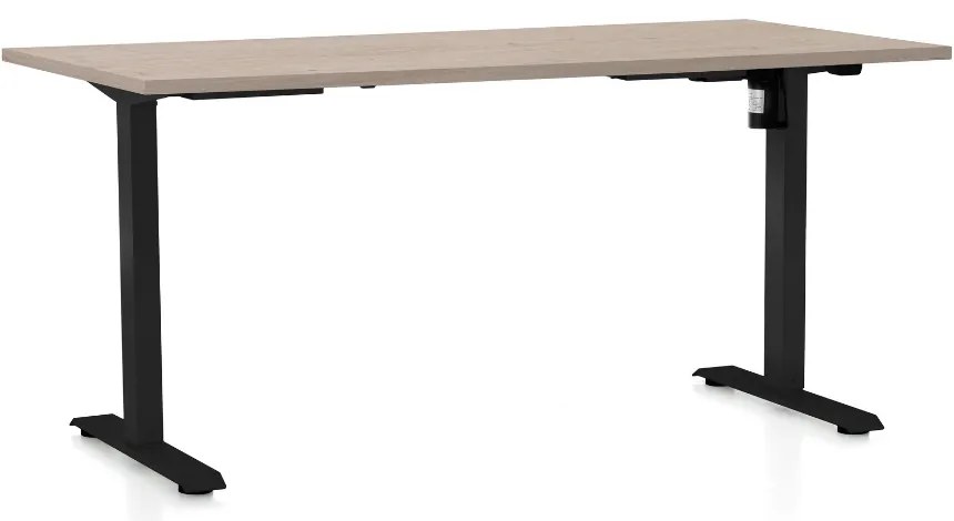 Výškovo nastaviteľný stôl OfficeTech A, 160 x 80 cm, čierna podnož, dub