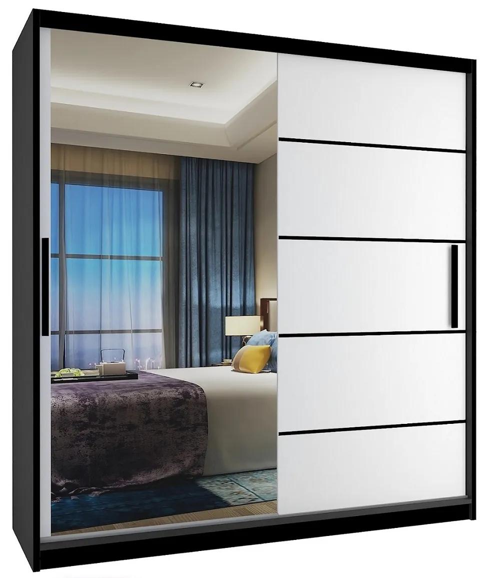 Šatníková skriňa 158 cm Belini čierny mat / biely mat s posuvnými dverami a zrkadlom MZ SZP3/1/B/W/0/BL