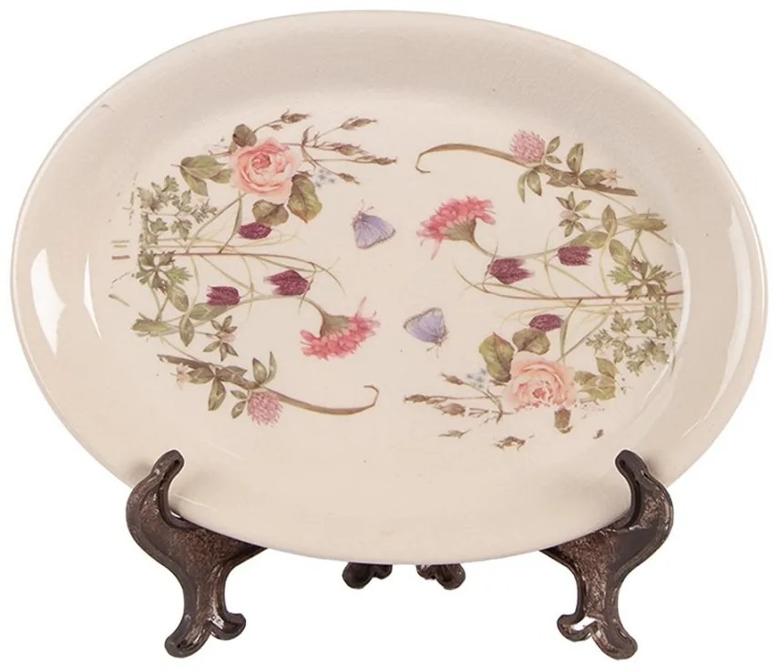 Keramický oválny podnos s lúčnymi kvetmi Flowers of Love - 25*18*2 cm