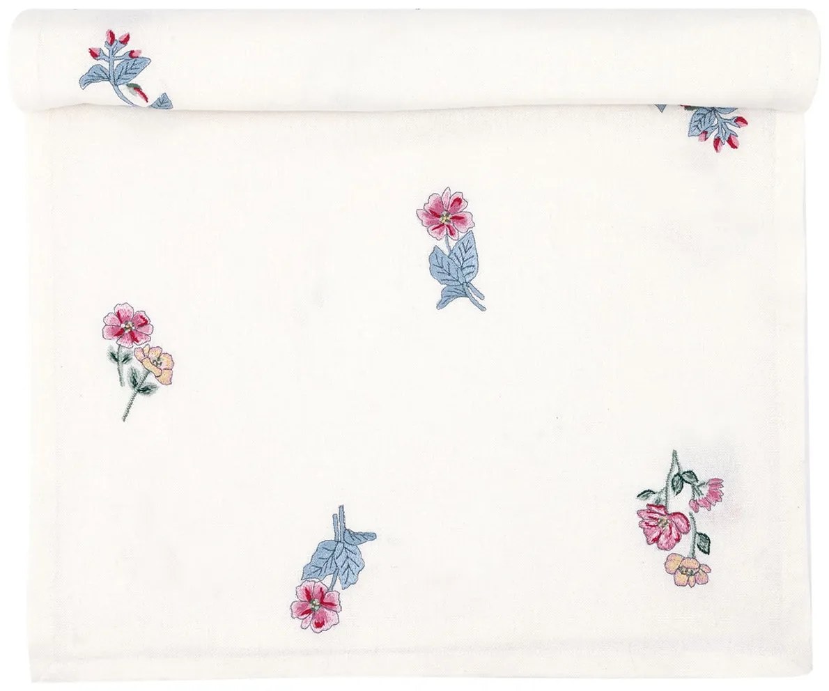 GREEN GATE Bavlnený behúň Portia White Embroidery 140 x 45 cm
