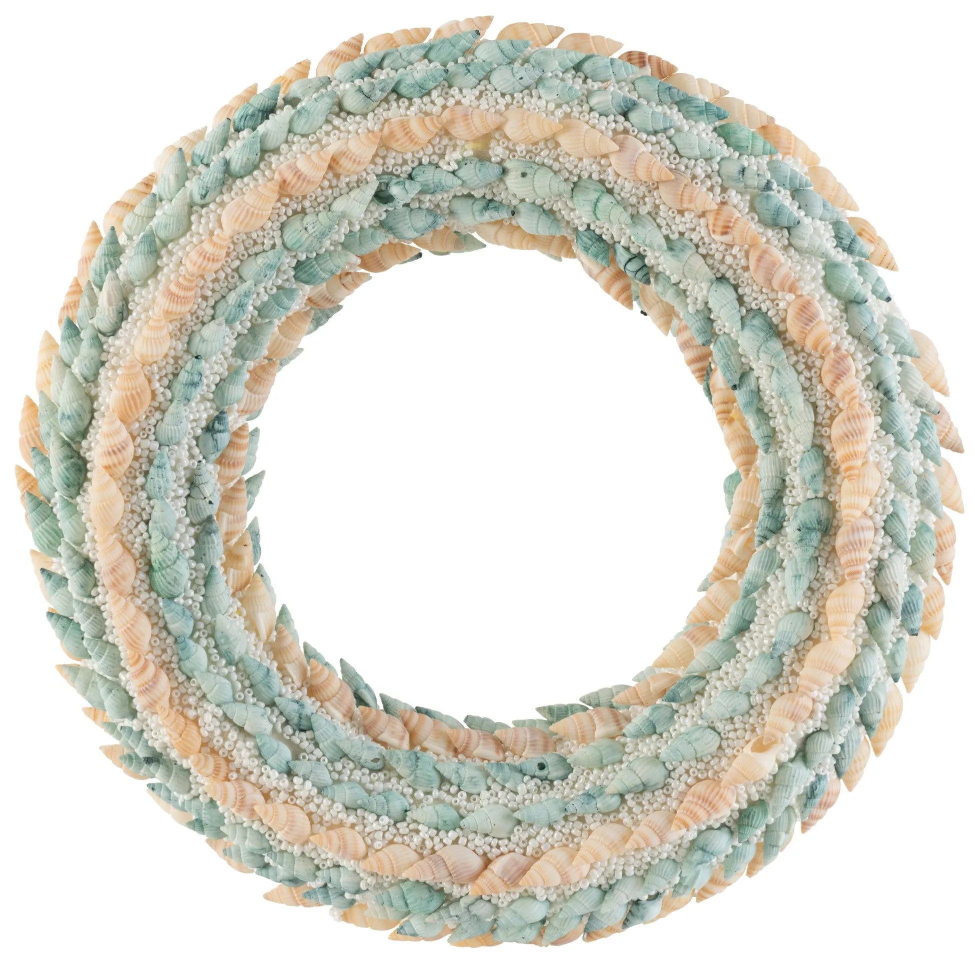 Veniec z modrých a prírodných mušličiek s korálkami Coronne L - Ø 25*4cm