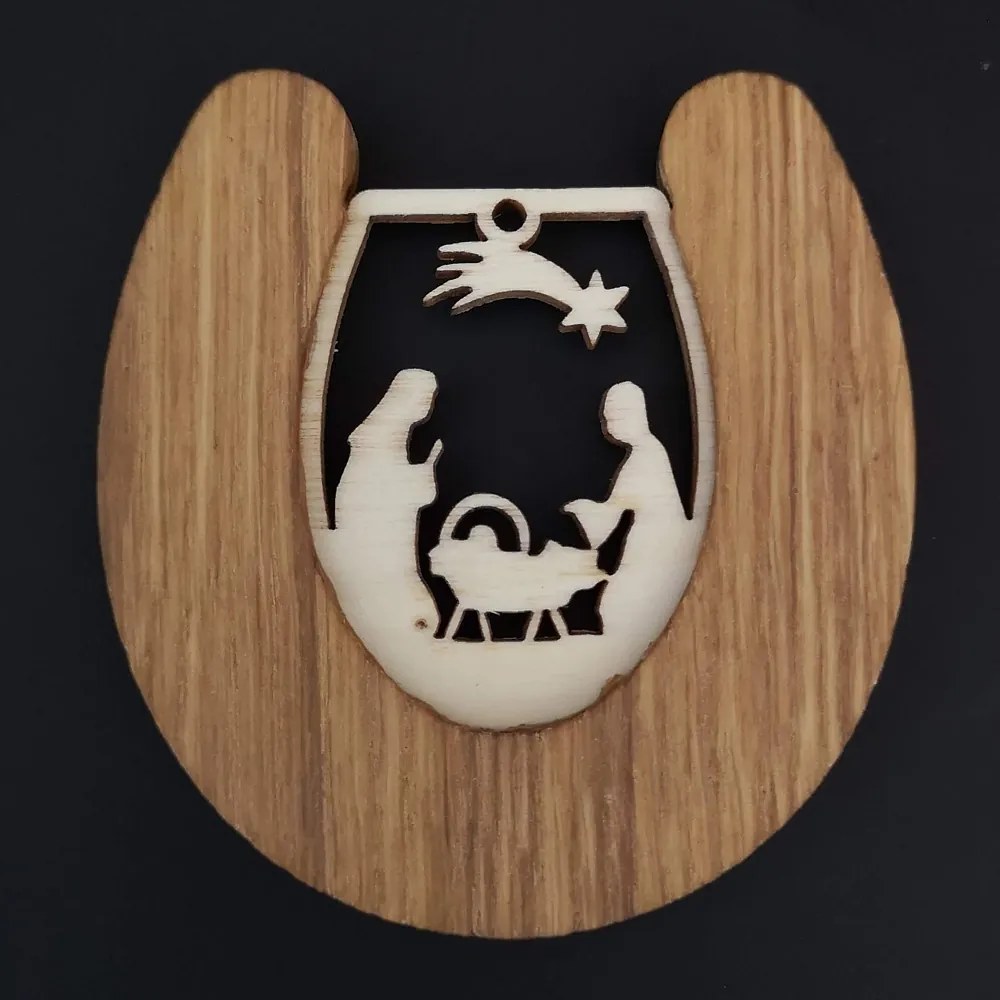 AMADEA Drevená ozdoba z masívu s vkladom - podkova s betlehemom 8 cm