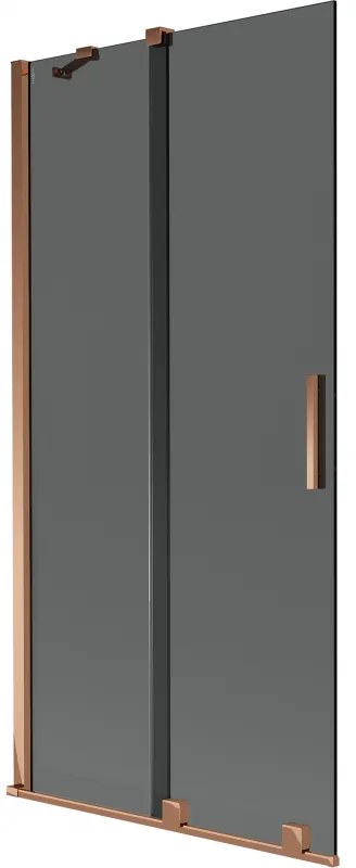Mexen Velar, 2-krídlová posuvná vaňová zástena 90 x 150 cm, 8mm šedé sklo, ružové zlato, 896-090-000-41-60
