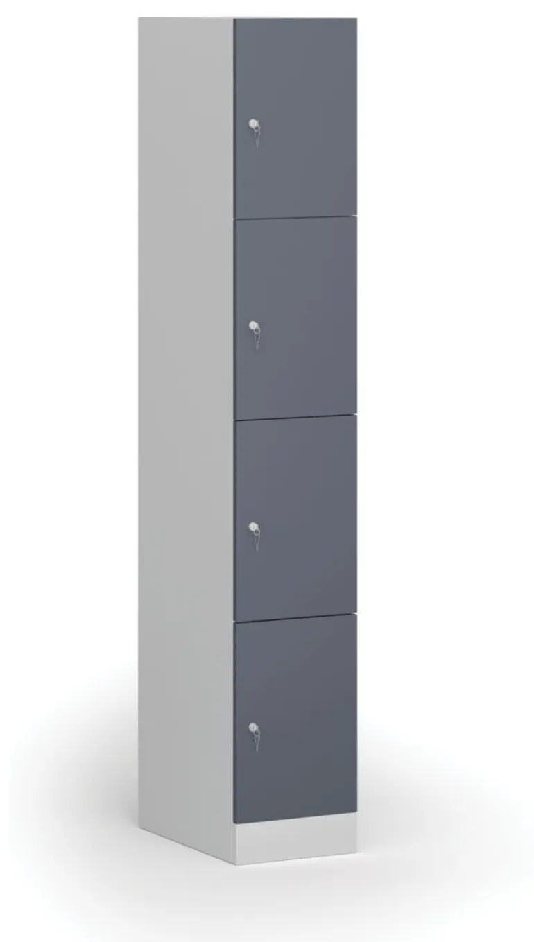 Šatníková skrinka s úložnými boxmi, 4 boxy, 1850 x 300 x 500 mm, cylindrický zámok, tmavosivé dvere