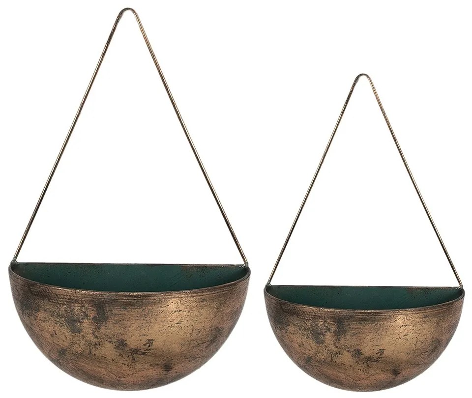 2ks medený antik nástenný drřák na kvety - 24*12*37 / 20*10*32 cm