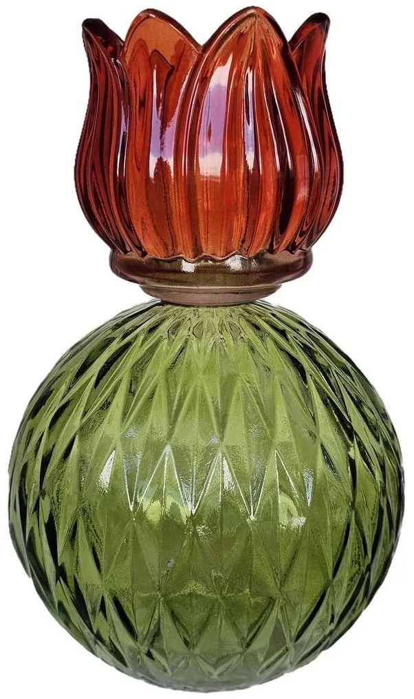 Oranžový sklenený svietnik / váza tulipán Love Tulip - Ø 11*17 cm