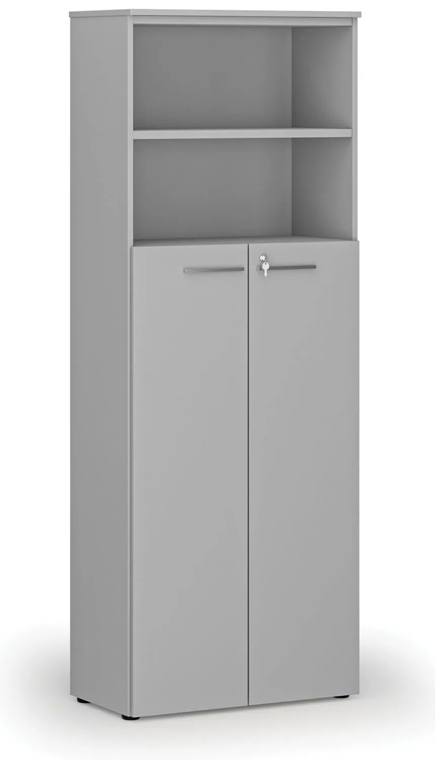 Kombinovaná kancelárska skriňa PRIMO GRAY, dvere na 4 poschodia, 800 x 420 x 2128 mm, sivá