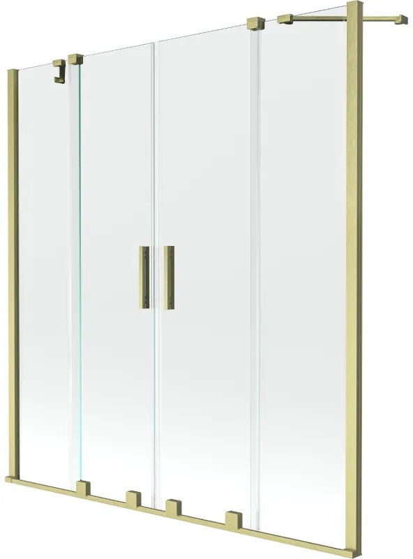 Mexen Velar Duo, 2-krídlová posuvná vaňová zástena 160 x 150 cm, 8mm číre sklo, zlatý matný profil, 896-160-000-02-55
