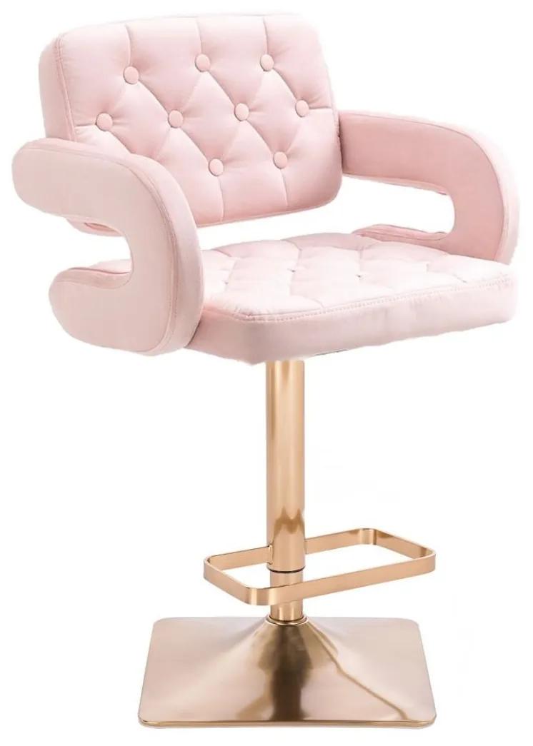 LuxuryForm DESIGN Barová stolička ADRIA VELUR na zlatej hranatej podstave - ružová