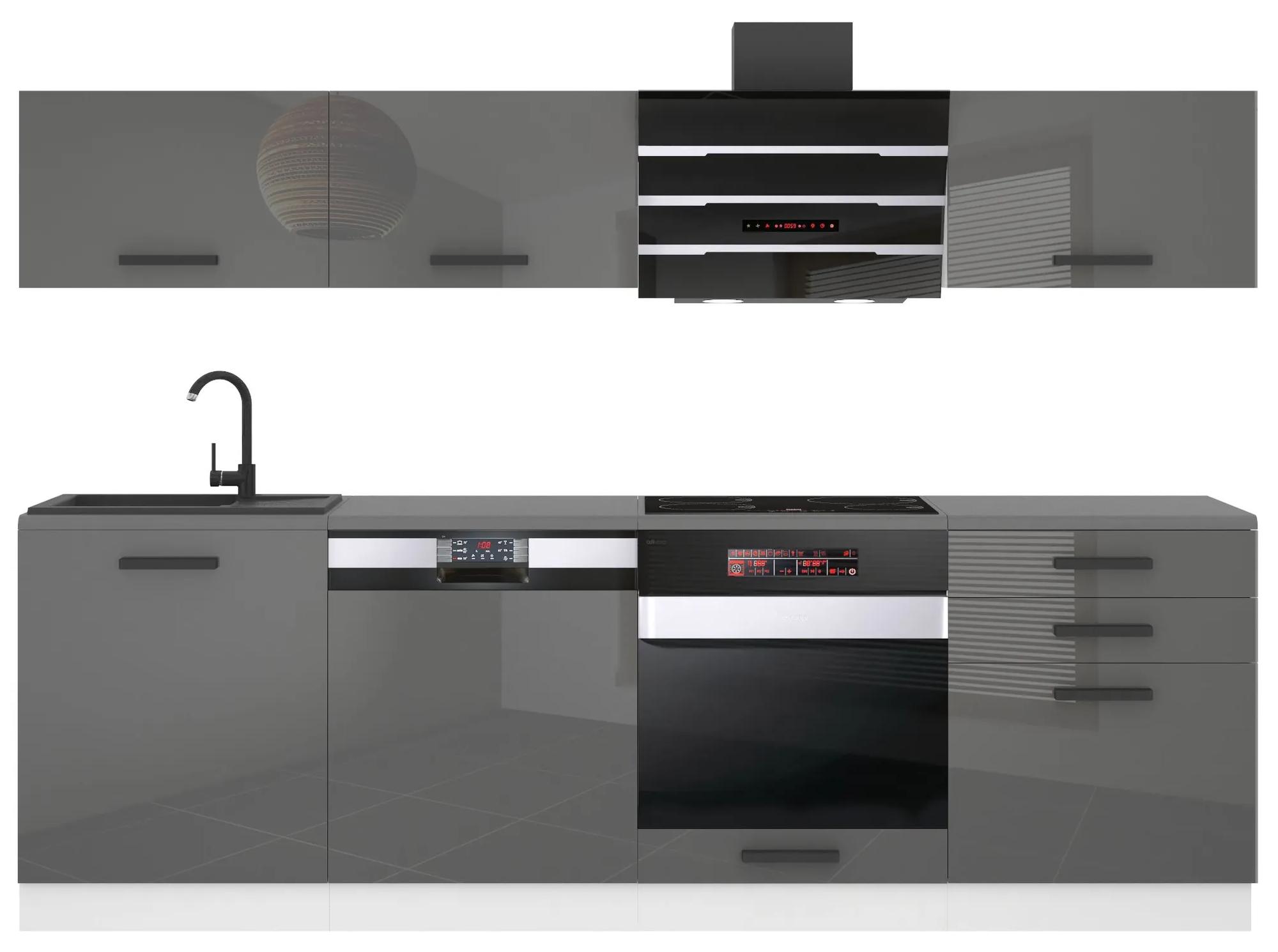 Kuchynská linka Belini Premium Full Version 240 cm šedý lesk s pracovnou doskou LINDA