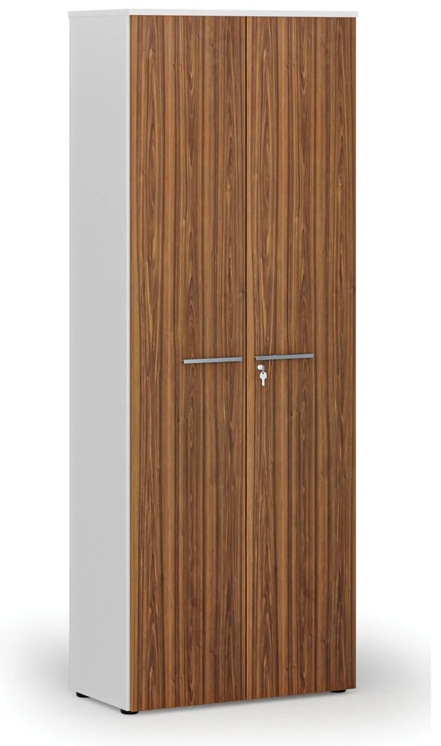 Kancelárska skriňa s dverami PRIMO WHITE, 800 x 420 x 2128 mm, biela/orech