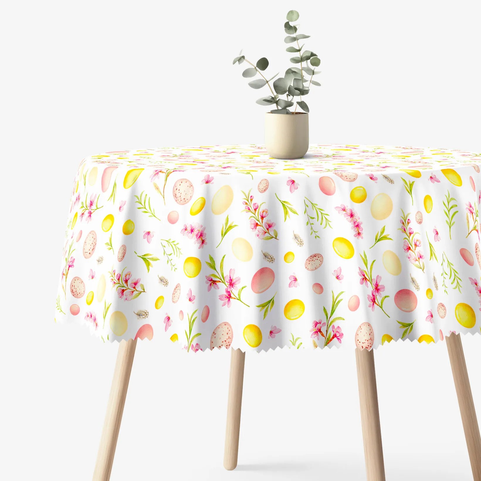 Goldea veľkonočný okrúhly teflónový obrus - kraslice s kvetinami Ø 150 cm